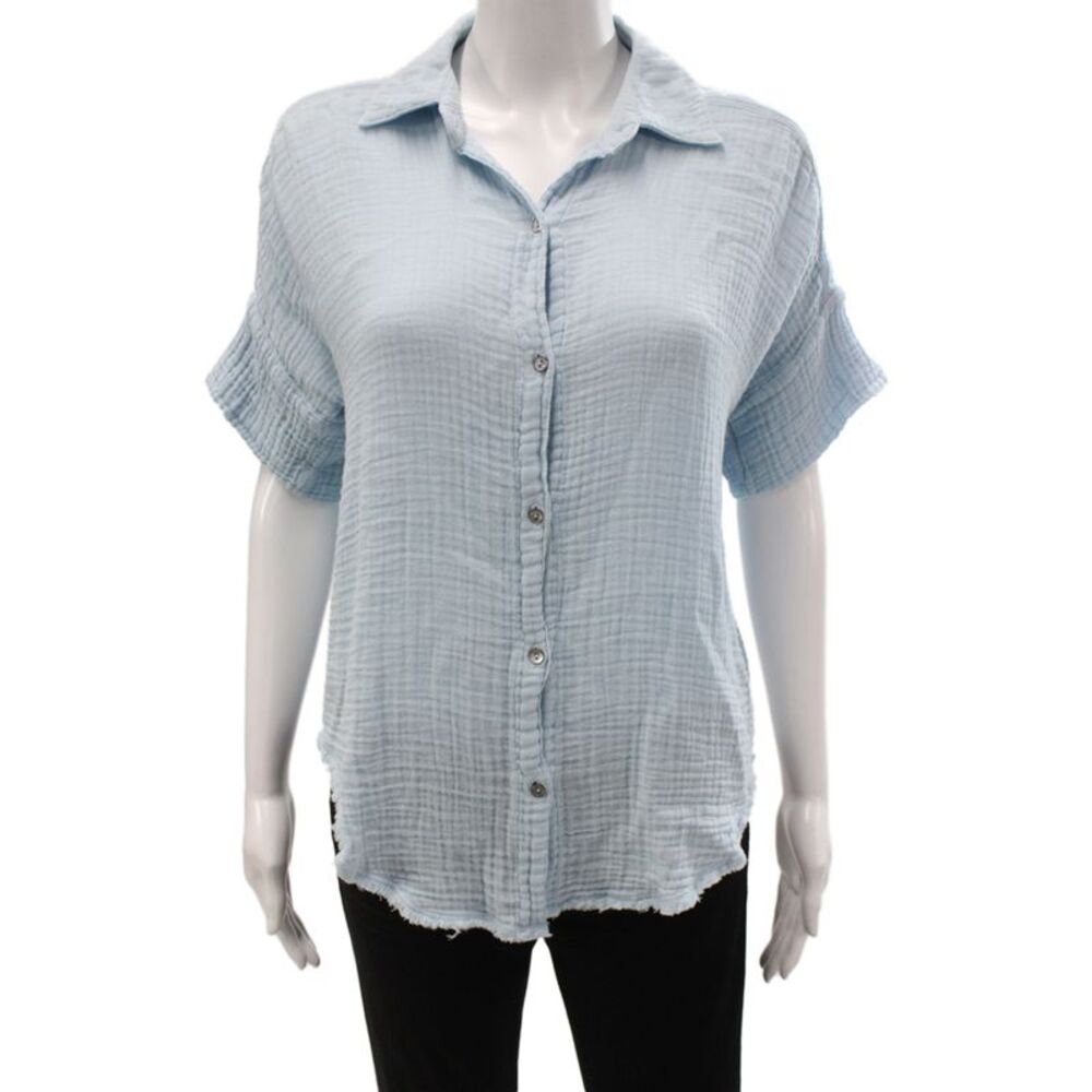 Michael Stars Women Blue 100% Cotton Button Up Short Sleeve Size XS